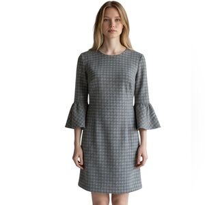 Calvin Klein Dress,  Gray Houndstooth Long flare Sleeve, size 4